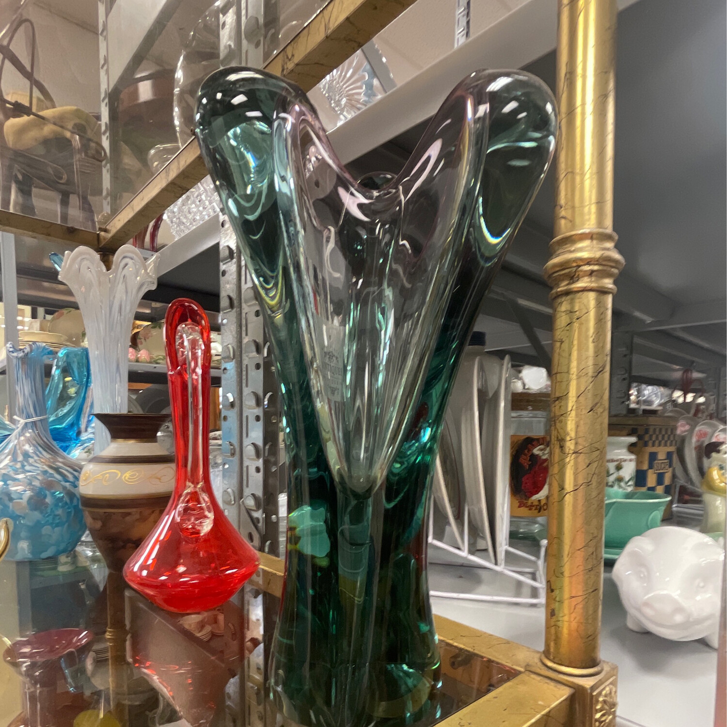 Teal Art Glass Vase