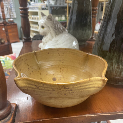 Studio Pottery ML "Sonny" Moss Bowl with Pinched Rim