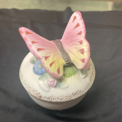 Maxam Hand Painted Porcelain Butterfly Trinket Dish