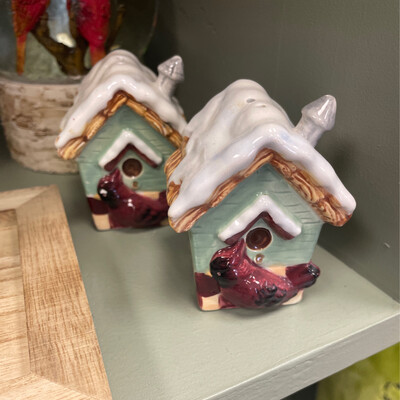 Holiday Bird House Salt and Pepper Shakers