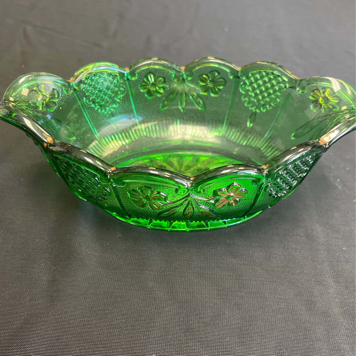 Small Green and Gold Oval Candy Dish