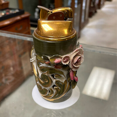 Antique Porcelain and Brass Table Lighter