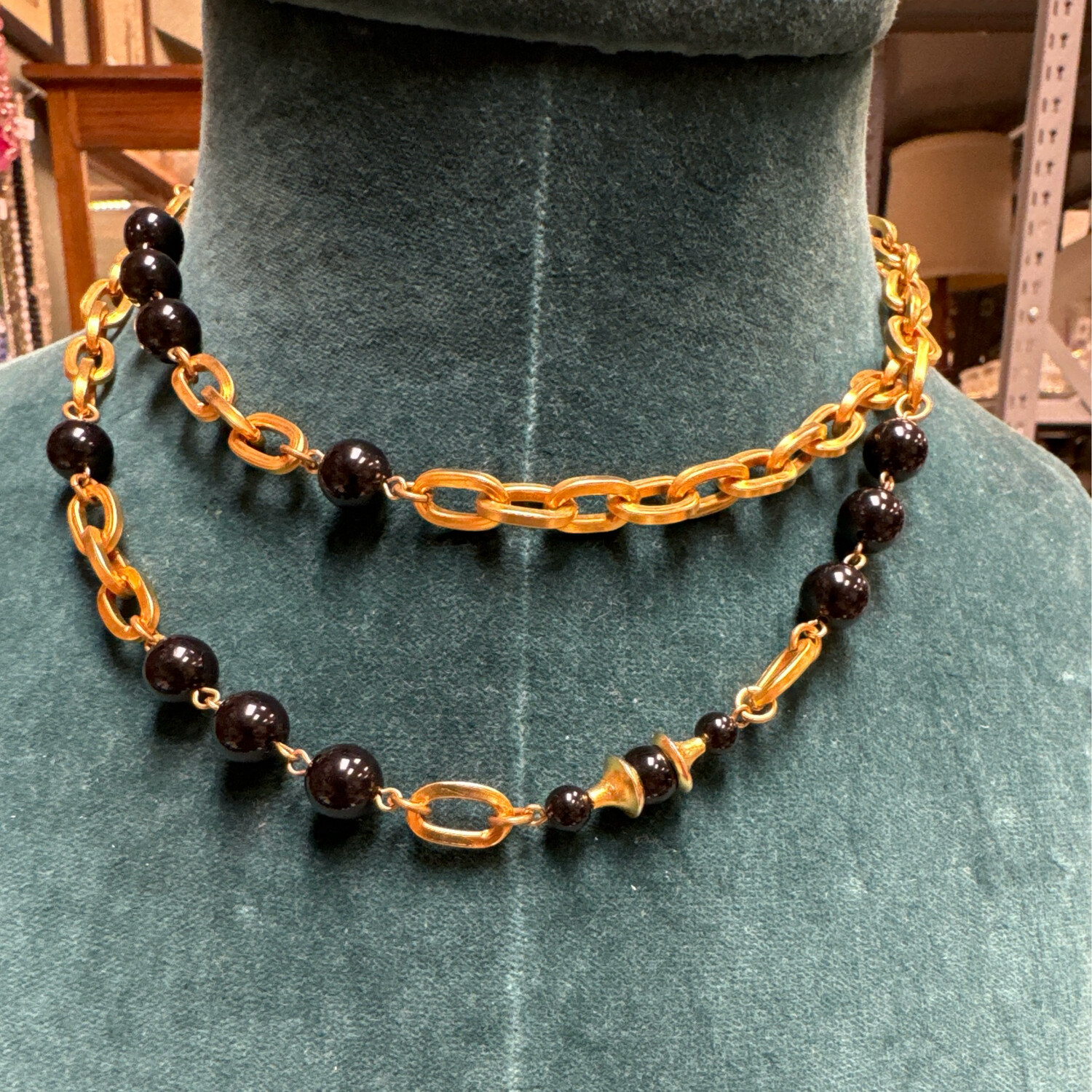 Gold Chain with Black Beads - MH