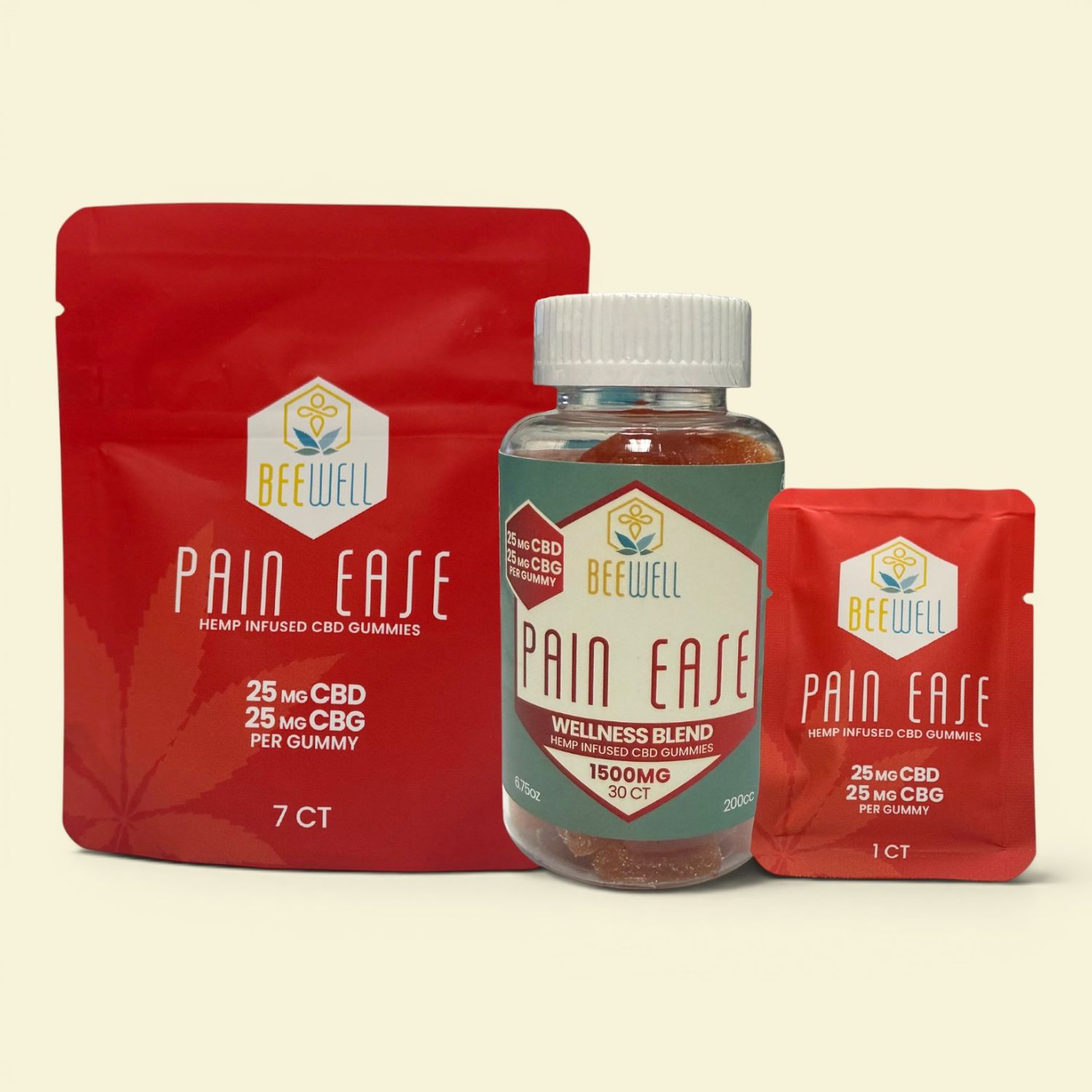 Bee Well CBD Functional Gummies Pain Ease (CBD, CBG)