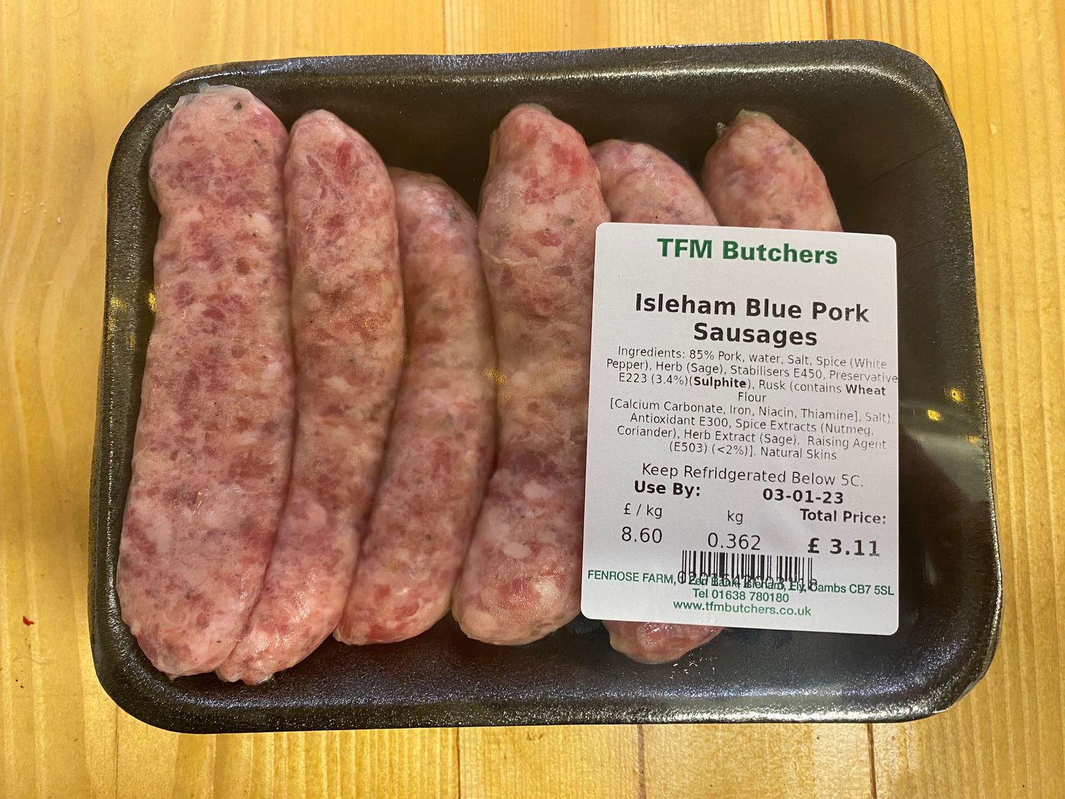 Pork Sausages (6's) Isleham Blue PER PACK