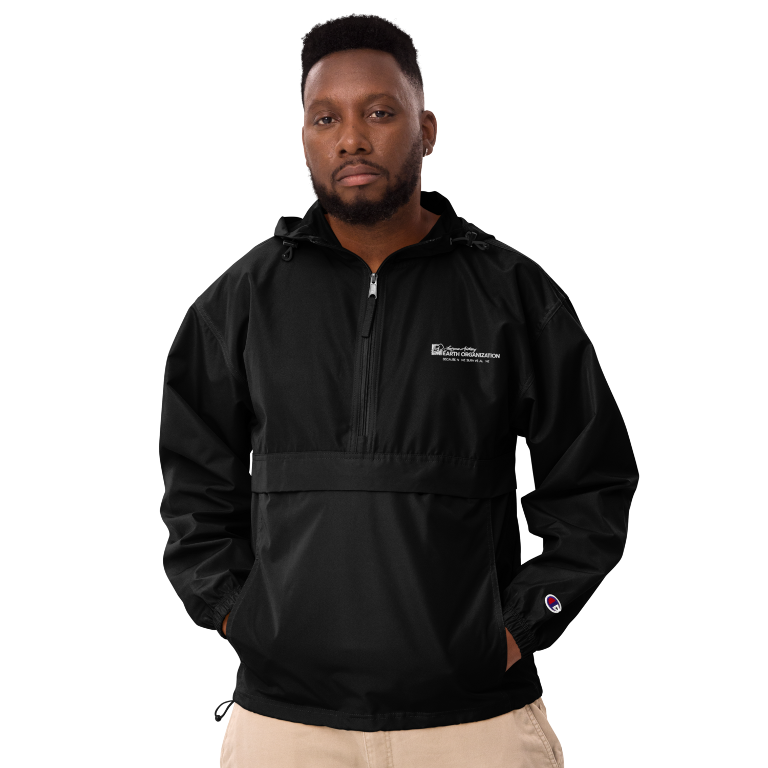 Embroidered Champion Packable Jacket, Color: Black, Size: S