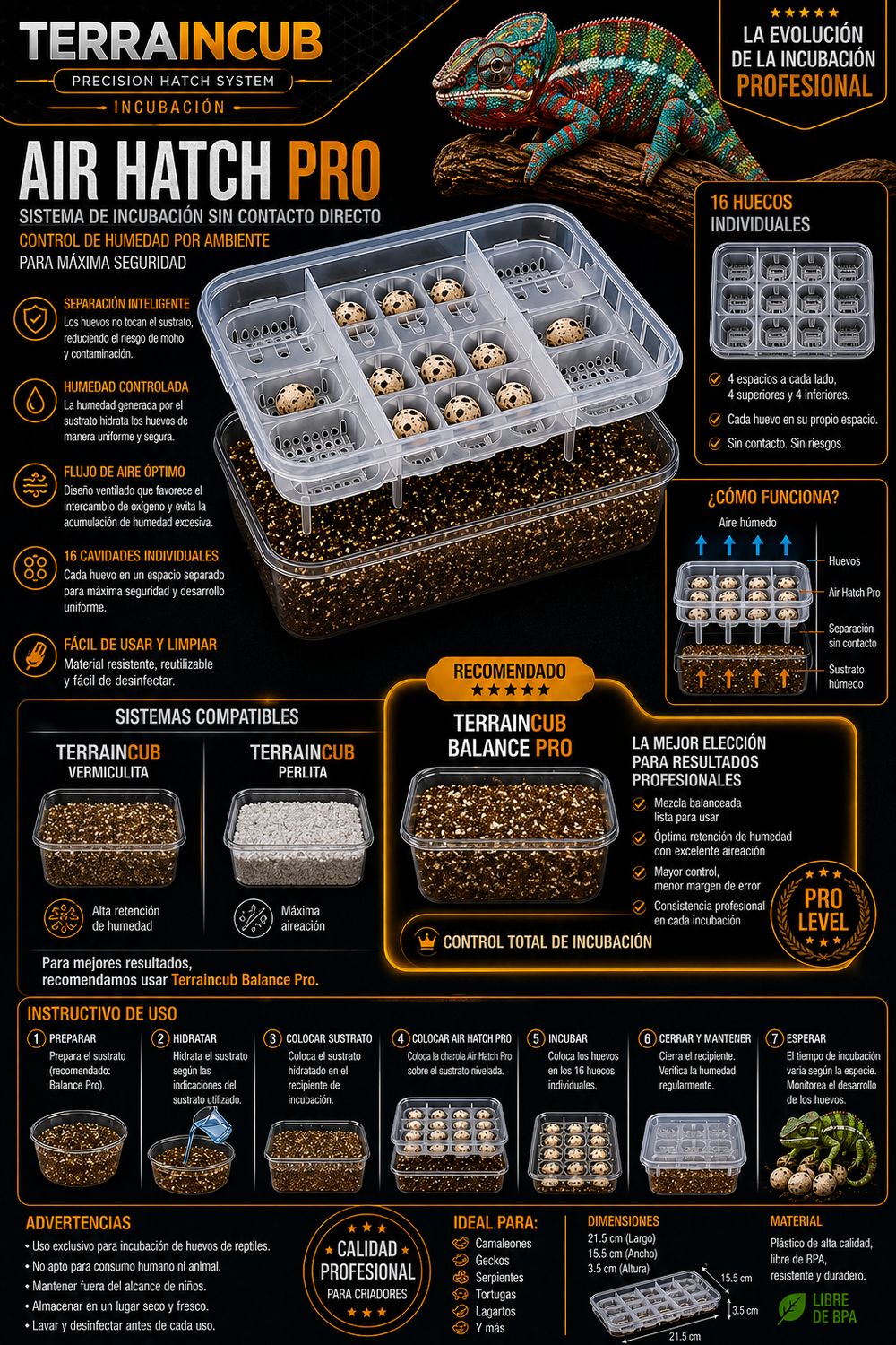 AIR HATCH PRO (Contenedor de incubación para huevos de reptil  16 slots)