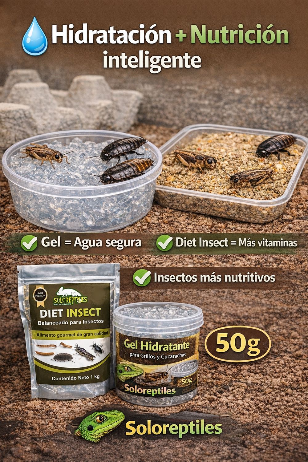 HIDROBUGS. GEL HIDRATANTE PARA INSECTOS en polvo 50gr