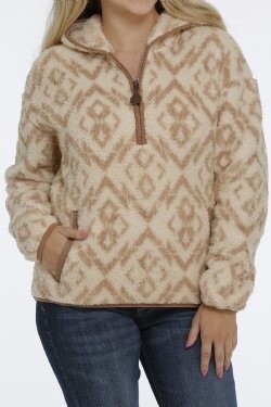 Cinch Women&#39;s Half Zip Sherpa Sweater Cream