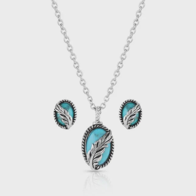 World&#39;s Feather Turquoise Jewelry Set