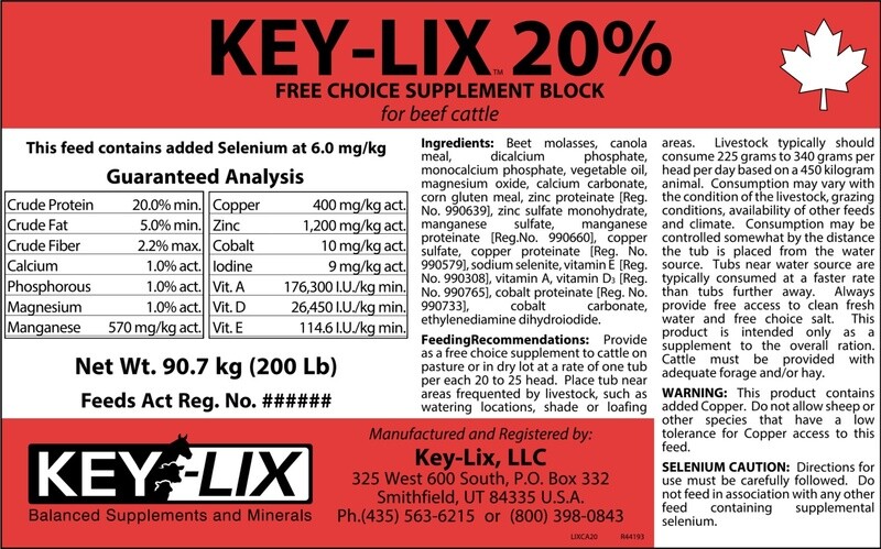 Key-Lix 20% Cattle Tub- 200lb