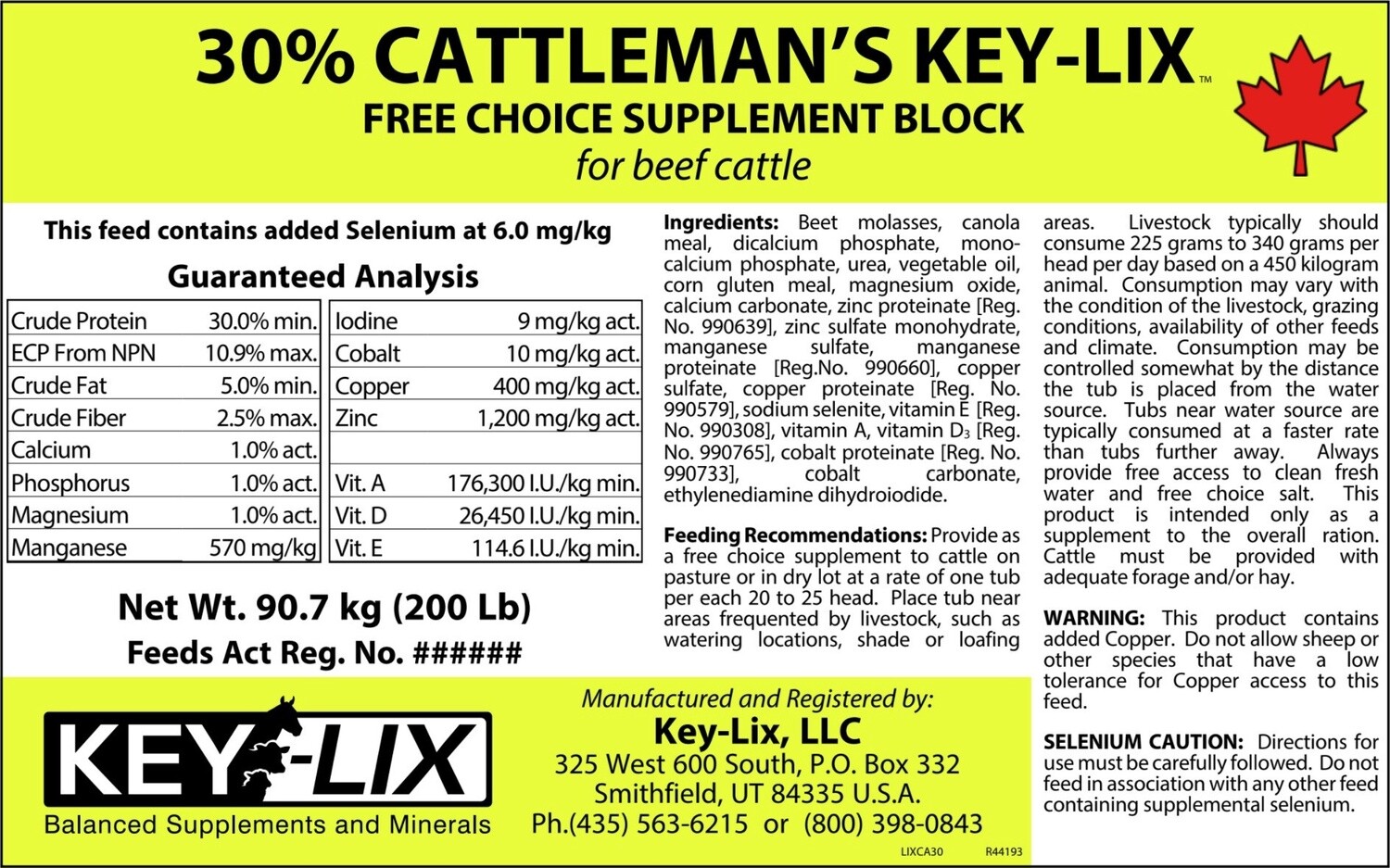 Key-Lix 30% Cattleman’s Tub- 200lb