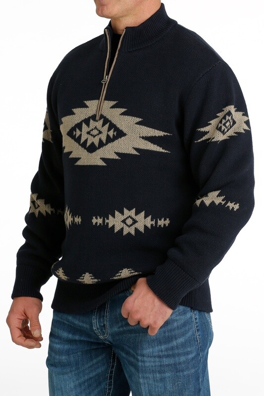 Cinch Mens 1/4 Zip Sweater Navy