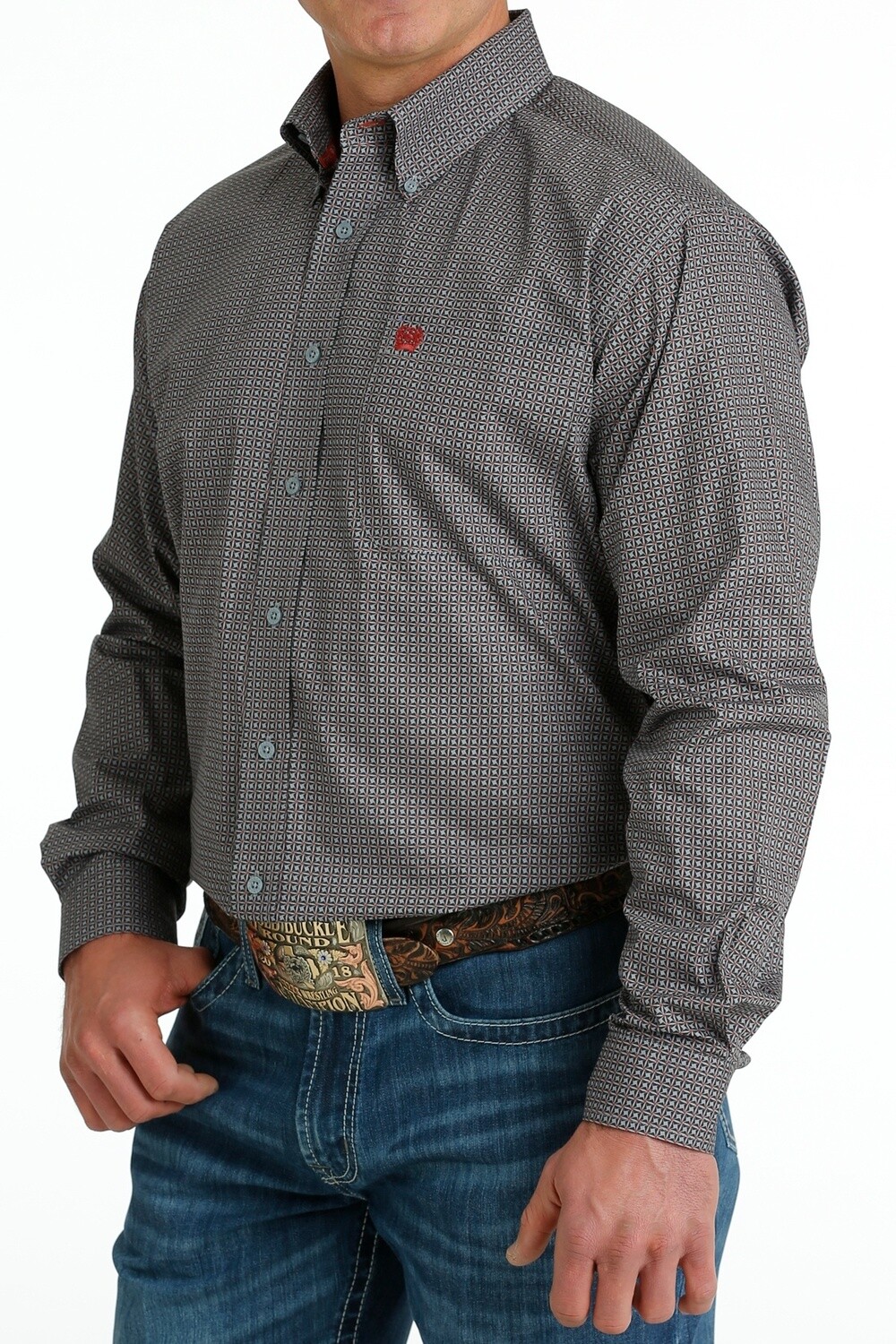 Cinch Mens L/S Gray Print Shirt