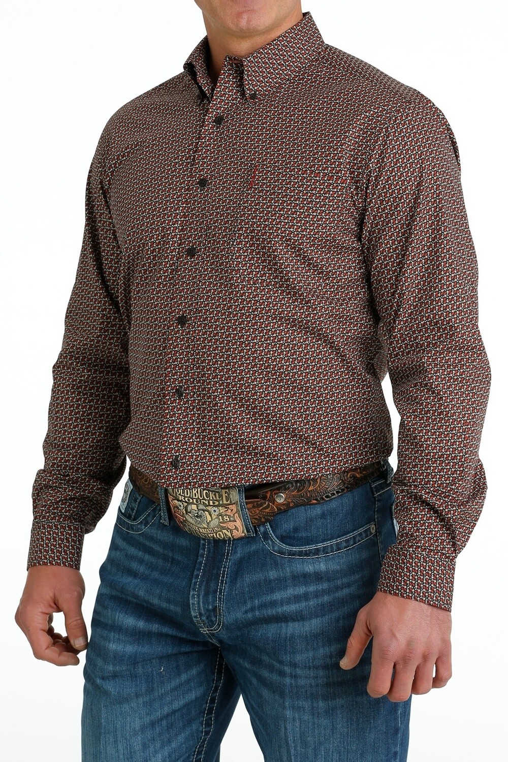 Cinch Mens Modern Fit L/S Brown Print Shirt