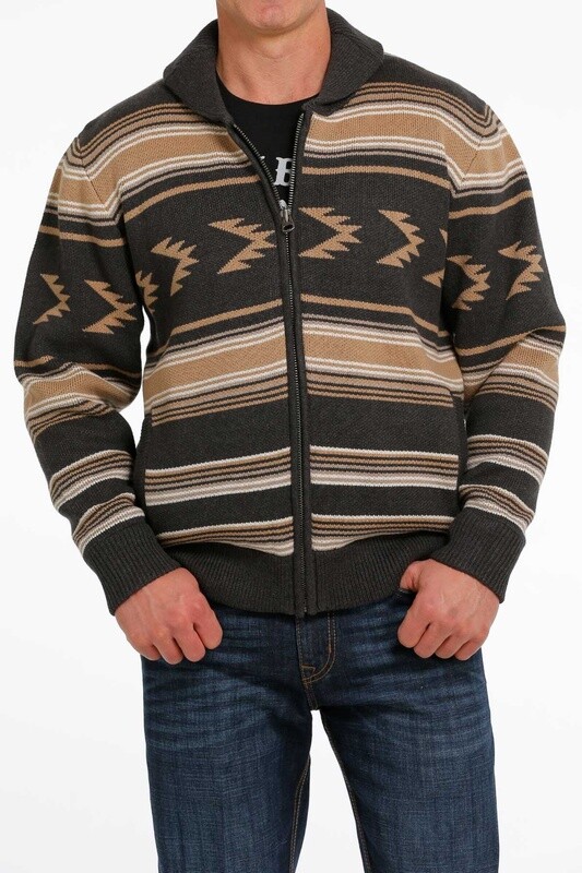 Cinch Mens Charcoal Zipper Sweater