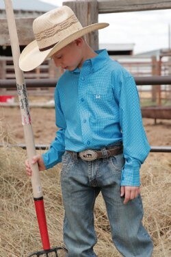 Cinch Boy’s ArenaFlex Print Long Sleeve Blue