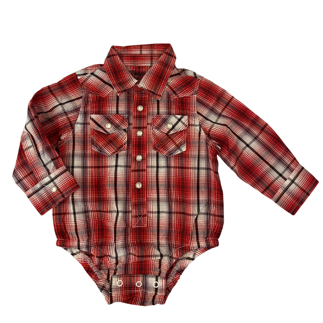 Wrangler Baby Boy Plaid Snap Bodysuit- Red