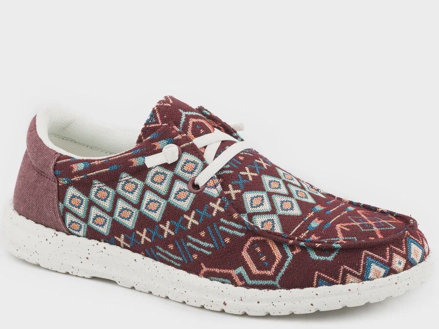 ROPER WOMENS WINE AZTEC FABRIC UPPER