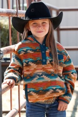 GIRL&#39;S SOUTHWESTERN PRINT POLAR FLEECE PULLOVER