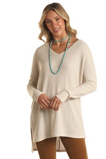 Panhandle Women’s Waffle V-Neck Long Sleeve Top