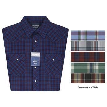Wrangler Mens Wash N Wear Western Snap Shirt -Plaid