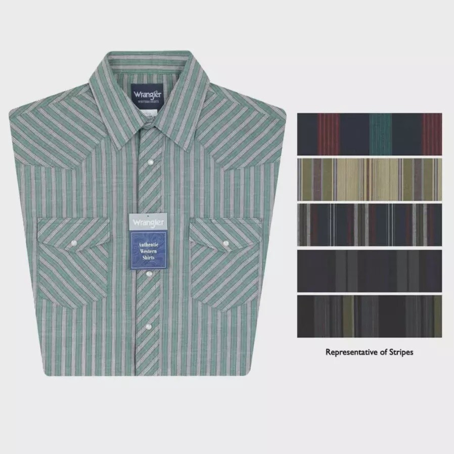 Wrangler Mens Wash N Wear Western Snap Shirt- Striped