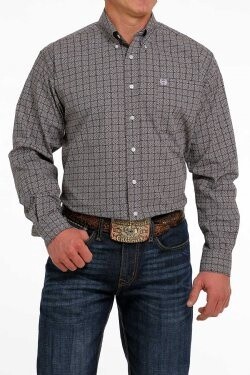 CINCH MEN&#39;S MEDALLION PRINT BUTTON-DOWN WESTERN SHIRT - BROWN / WHITE