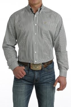 MEN'S TENCEL™ STRIPE BUTTON-DOWN WESTERN SHIRT - BLACK / WHITE