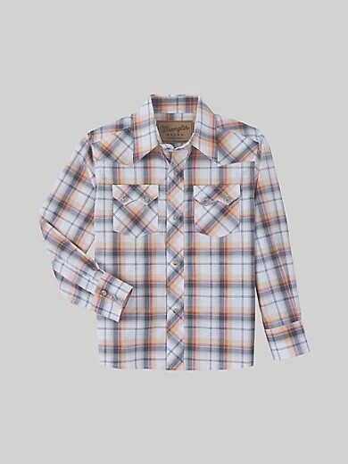 BOY&#39;S WRANGLER RETRO® WESTERN SNAP PLAID SHIRT WITH FRONT SAWTOOTH POCKETS IN SPICED PLAID