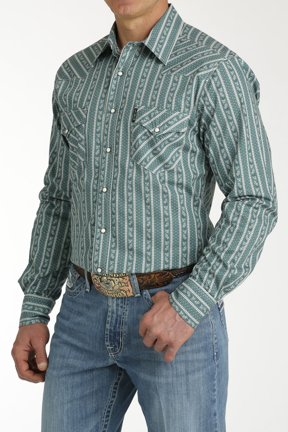 Mens L/S Print Modern Fit Green