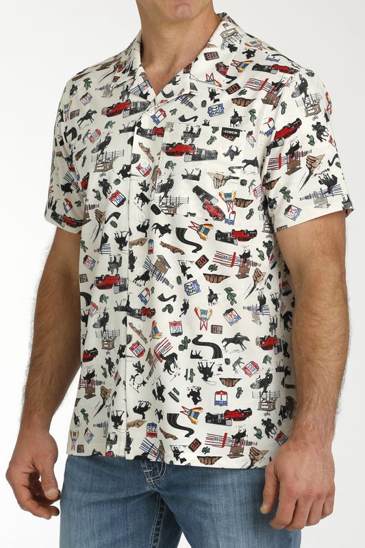 Cinch Mens S/S Camp Shirt White