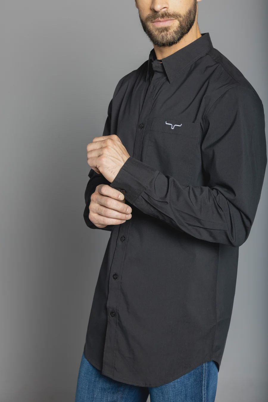 KR Team Shirt Long Dress Shirt- Black