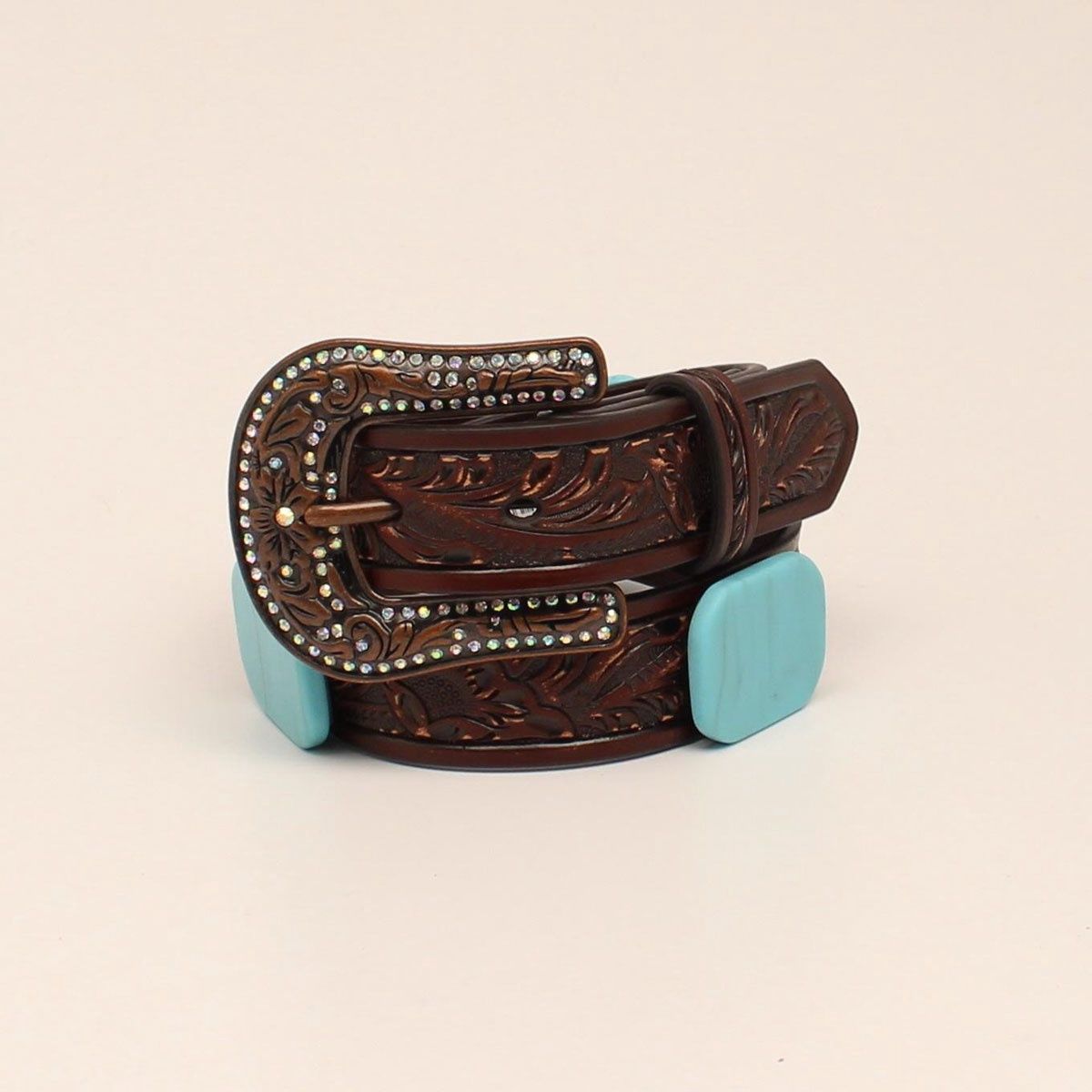 ANGEL RANCH GIRLS 1 1/4 SAND EMBOSSED TURQUOISE STONE BROWN