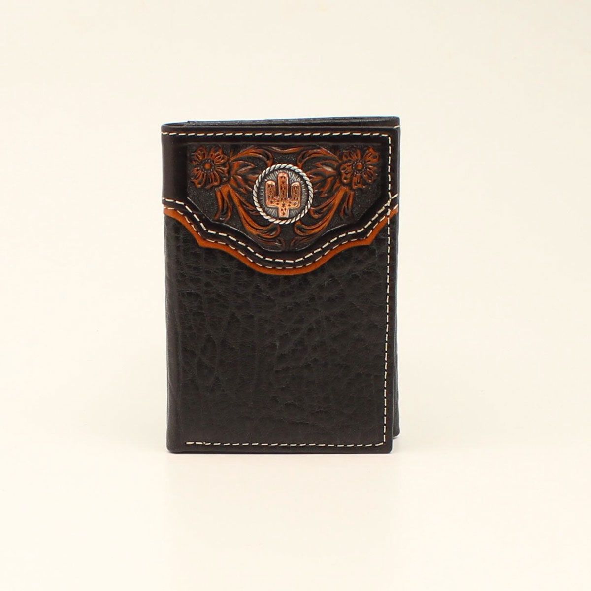 TRIFOLD WALLET FLORAL EMBOSED OVERLAY BLACK