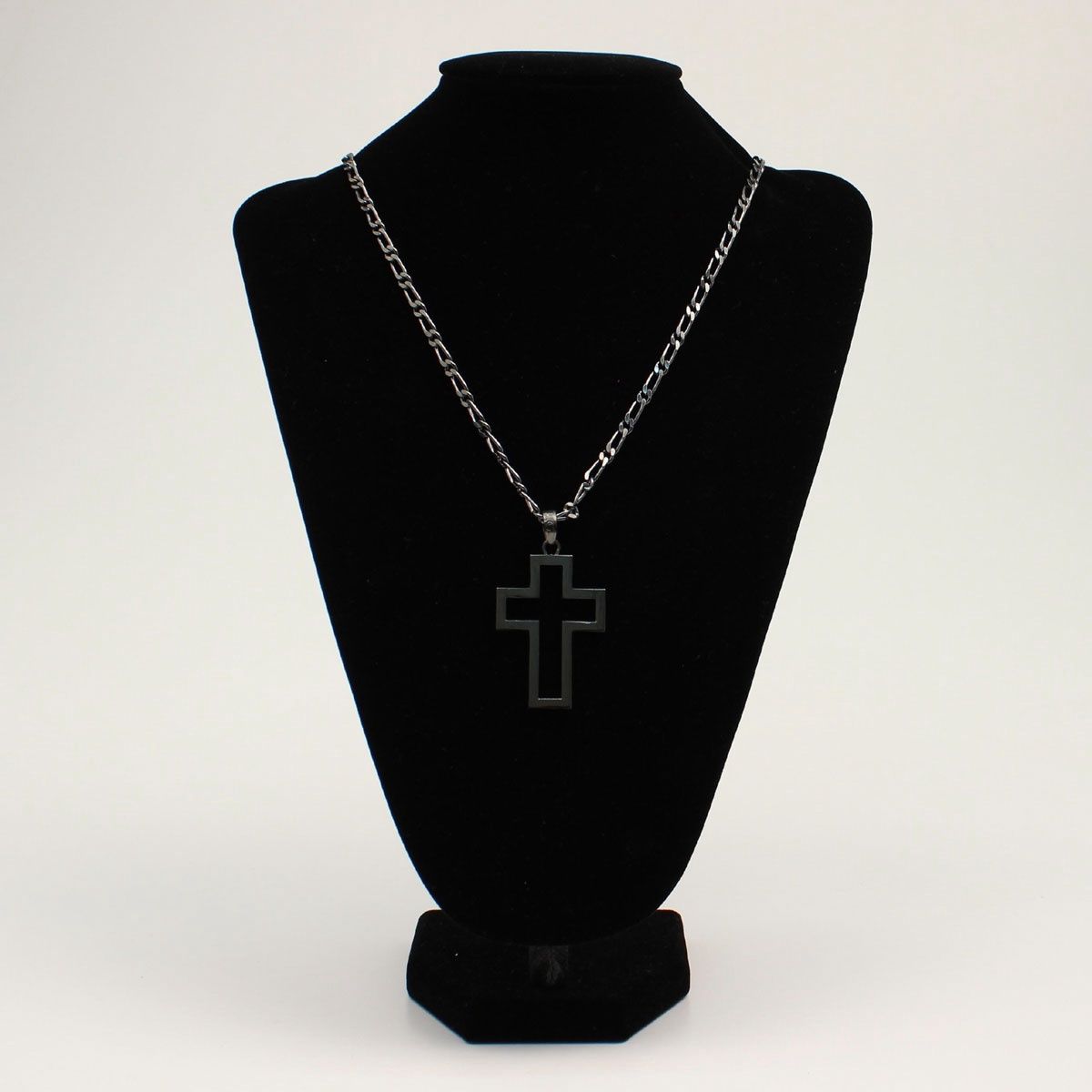 SILVER STRIKE MENS NECKLACE 26IN OUTLINED CROSS