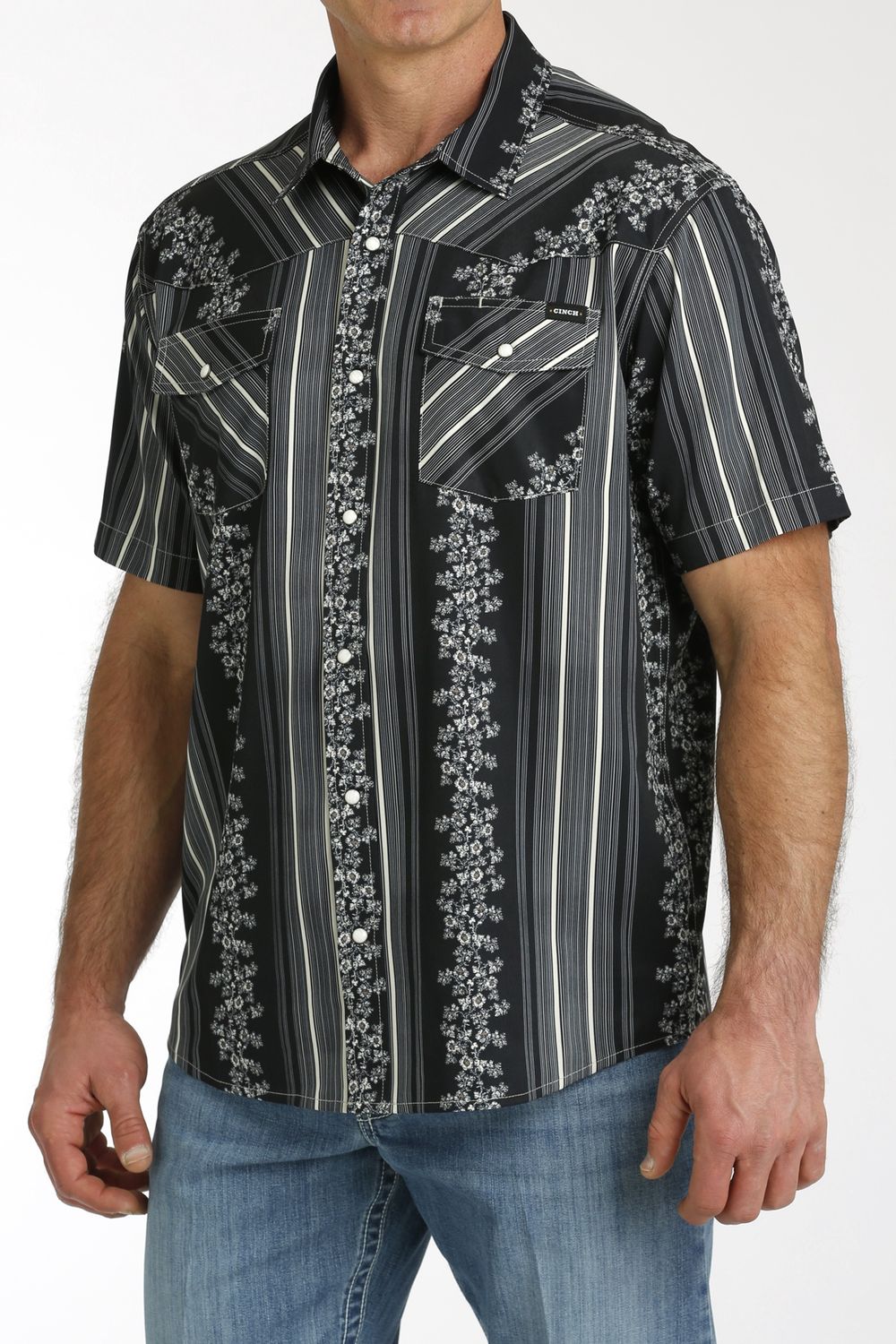 CINCH MENS S/S CAMP SHIRT 6/24 - BLK