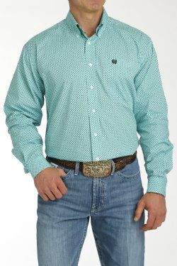 CINCH MEN&#39;S GEOMETRIC PRINT BUTTON-DOWN WESTERN SHIRT - TURQUOISE