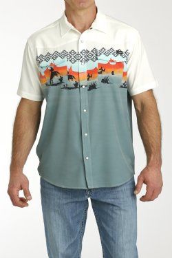Men’s Cinch S/S Vintage Western Camp Shirt- Multi