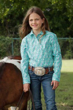 Girls Cruel Girl L/S Print Button Down Shirt 6/24- Turquiose