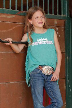 Girls Cruel Girl Sassy Cowgirl Fringe Tank- Green