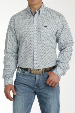 Cinch Men&#39;s L/S  Diamond Print Button Down- Light Blue