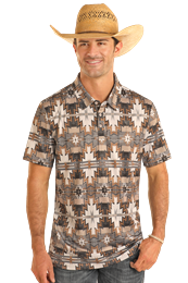 MENS RR PRINTED AZTEC POLO
