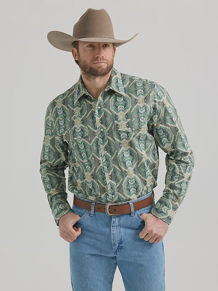 MEN&#39;S CHECOTAH® LONG SLEEVE WESTERN SNAP PRINTED SHIRT IN MOSSY GEO