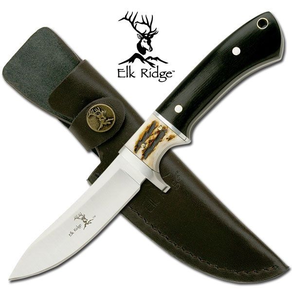 ELK RIDGE FIXED BLADE – 8.5″ – FULL TANG – JIG BONE AND BLACK WOOD HANDLE