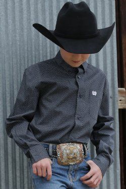 Boy&#39;s Match Dad Geometric Print Button-Down Western Shirt - Blue
