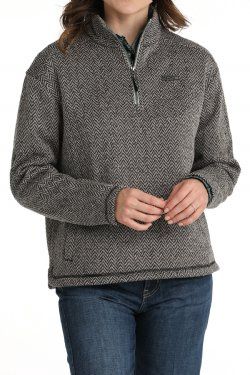 Women's Gray HerringBone 1/4 Zip Pullover