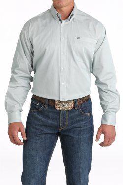Men&#39;s TENCEL™ Micro-Stripe Print Button-Down Western Shirt - Green/White