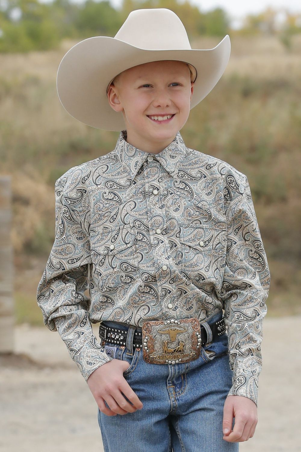 Boy&#39;s Paisley Print Button-Down Western Shirt - Green