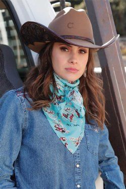 Women&#39;s Cowboy Print Wild Rag - Turquoise